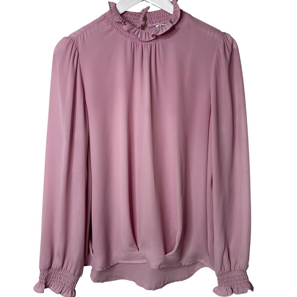 NWT Nanette Lepore Blouse Womens M Pink Smocked Long Sleeve V-Neck‎ Draped Top